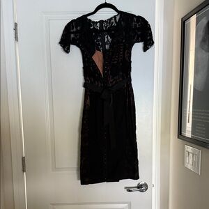 Anthropologie Black and Tan Lace Midi Dress